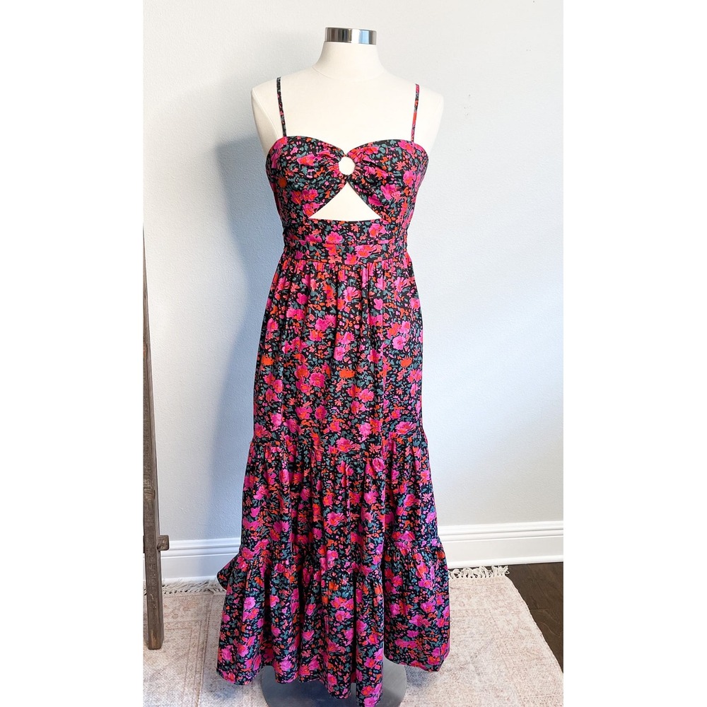 FORE Dress & Dwell In‎ A Hurry Floral Maxi Dress Pink Orange Cutout Medium NEW